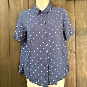 Uniqlo Blue Polka Dot Women's Top small